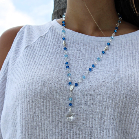 Rosario 6 mm degrade azul - cristal & plata 925 (cod 190)