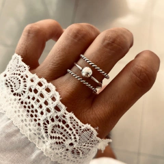 Anillo 3 lineas & bolita - ajustable o plata 925 (cod 31)