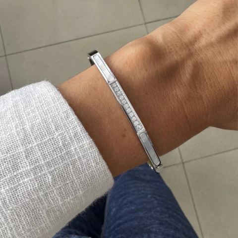 Esclava nácar & cúbics - acero quirúrgico italiano GIO (60 mm) (9/34) (se abre)