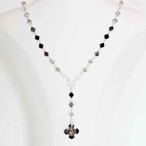 Rosario 6 mm Degradé negro - cristal & plata 925 (cod 190)