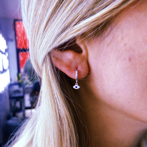 Argollas mini ojito azul - plata 925 (1,1 cm) (cod 23)