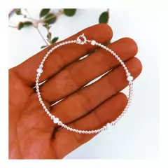 Pulsera bolitas & blancas - plata 925 (17 cm + 3 cm extensor) (cod 25)