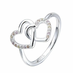 Anillo doble corazon cubic pasteles - plata 925 (cod 26) - comprar online