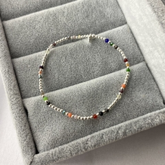 Pulsera microbolita multicolor elastizada - plata 925 (cod 21)