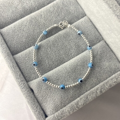 Pulsera bolitas ojitos - plata 925 (cod 27)