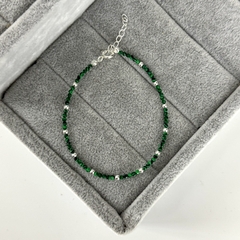 Pulsera microbolita & malaquita - plata 925 y piedra natural (cod 27)