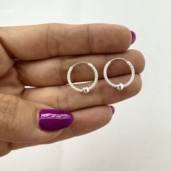 Argollas facetadas 1 bolita (1,5 cm) - plata 925 (cod 19)