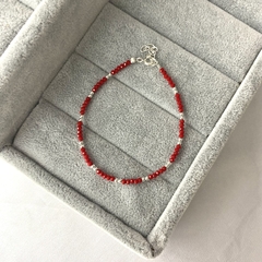 Pulsera roja & bolitas - plata 925 (cod 23)