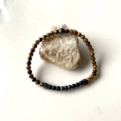Pulsera alfonsine - ojo de tigre, onix opaco y hematite 4 mm (cod 21)