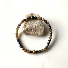 Pulsera como - ojo de tigre y hematite 4 mm (cod 22)