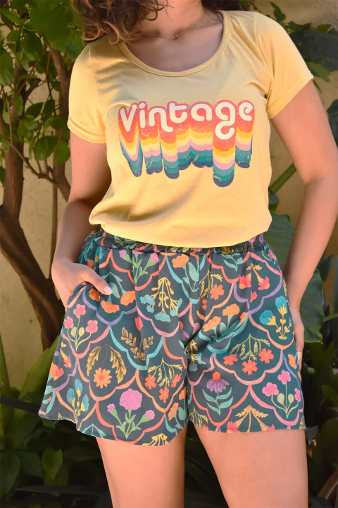 Short de rayón (flores azul)