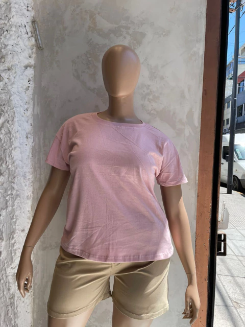 Remera básica tela jersey escote redondo rosa - comprar online