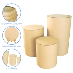 Trio Mesa Cilindro Mdf Decoração de Festa + Painel Brinde