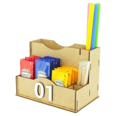 Porta Sachê Guardanapos Canudos Palitos Hamburgueria Mdf Crú
