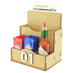 Porta Comanda de Mesa Sachê Guardanapo Temperos Numerados Crú