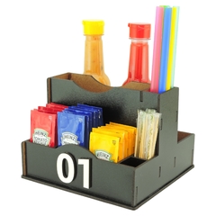 Porta Sachê Guardanapos Temperos Canudos Palitos Lanchonete Mdf Preto