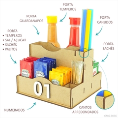 Porta Sachê Guardanapos Temperos Canudos Palitos Lanchonete Mdf Crú - comprar online