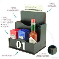 Porta Comanda de Mesa Sachê Guardanapo Temperos Numerados Preto - comprar online