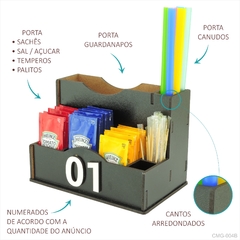 Porta Sachê Guardanapos Canudos Palitos Hamburgueria Mdf Preto - comprar online