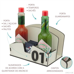 Galheteiro Porta Guardanapo Sal Sachê Pimenta Bistrô Mdf Branco - comprar online