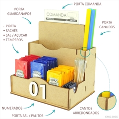 Porta Comanda Sachê Guardanapo Temperos Sal Canudo Palito Mdf Crú - comprar online