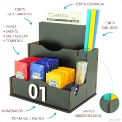 Porta Comanda Sachê Guardanapo Temperos Sal Canudo Palito Mdf Preto - comprar online