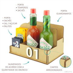 Organizador de Mesa Porta Sachê Sal Pimenta Guardanapo Lanchonete Crú - comprar online