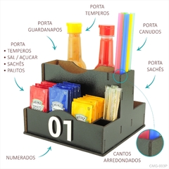 Porta Sachê Guardanapos Temperos Canudos Palitos Lanchonete Mdf Preto - comprar online