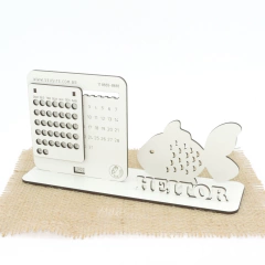 5 Calendário Infinito Display Nome Personalizado Mdf Branco - Peixe