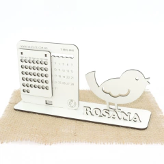 5 Calendário Infinito Display Nome Personalizado Mdf Branco - Passarinho