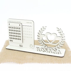 5 Calendário Infinito Display Nome Personalizado Mdf Branco - Coroa Coração