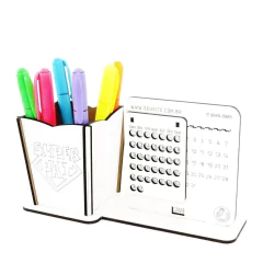 5 Calendário Infinito e Porta Canetas Personalizado Mdf Branco - Dia dos Pais