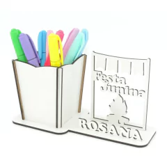 Porta Lápis Com Display Personalizado MDF Branco - Festa Junina