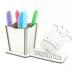 Porta Lápis Com Display Personalizado MDF Branco - Girafa