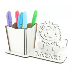Porta Lápis Com Display Personalizado MDF Branco - Leão
