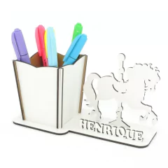 Porta Lápis Com Display Personalizado MDF Branco - Cavalo Carrossel