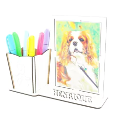 Porta Retrato Com Porta Lápis e Nome Personalizado MDF - Novembro Azul