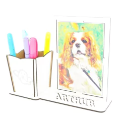Porta Retrato Com Porta Lápis e Nome Personalizado MDF - Elefantinho