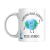 Caneca branca com a frase "A melhor irmã-pâncreas desse mundo" e uma ilustração de um globo sorridente