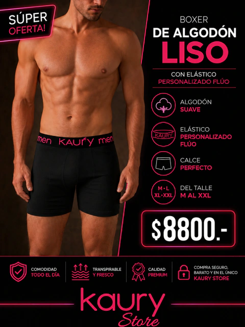 Boxer de algodón liso, con elástico personalizado flúo. Art 40