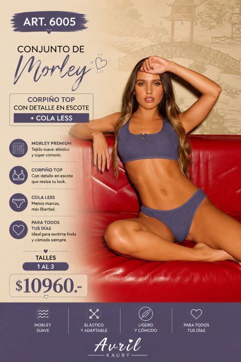 Conjunto de morley. Corpiño top con detalle y cola less. Art 6005