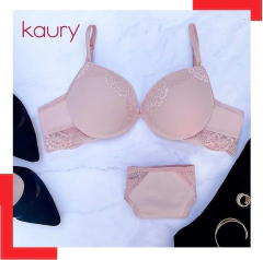 Conjunto de microfibra y puntilla. Corpiño taza soft con push up y cola less. Art 4000 en internet