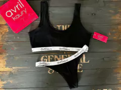 Conjunto deportivo de algodón con elástico personalizado. Corpiño top y cola less. Art 6003 - tienda online