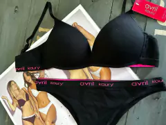 Conjunto de algodón con elástico personalizado. Corpiño triangulito taza soft sin push up y vedetina. Art 3009 - comprar online