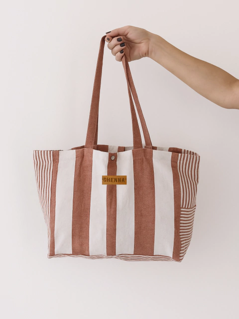 BOLSO PLAYA RAYADO ROSA - comprar online