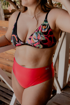 Bikini triangulito Estampado Hojas negro y fucsia en internet