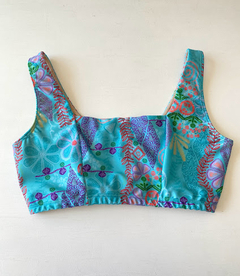 Corpiño escote cuadrado estampado Indu turquesa - comprar online