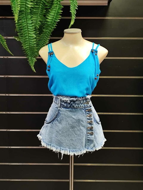Short saia jeans transpassada marmorizada #5586 - comprar online