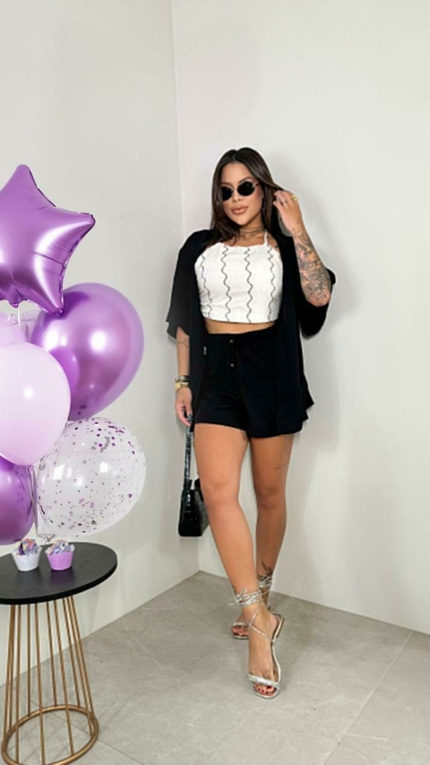 Conjunto short e kimono liso #5566 - comprar online
