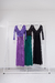 VEST0634 Vestido largo manga 3/4 combinado en lentejuela y tul, lazo de seda - Indumentaria Wassa